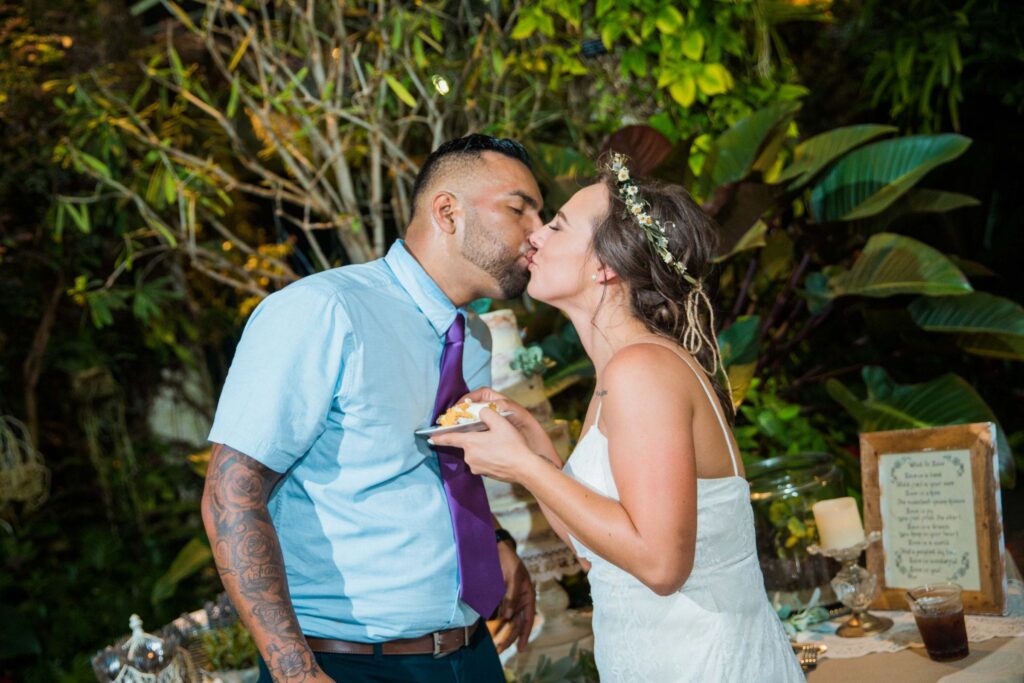 Courtney Amaya wedding San Antonio Botanical Garden cake kiss