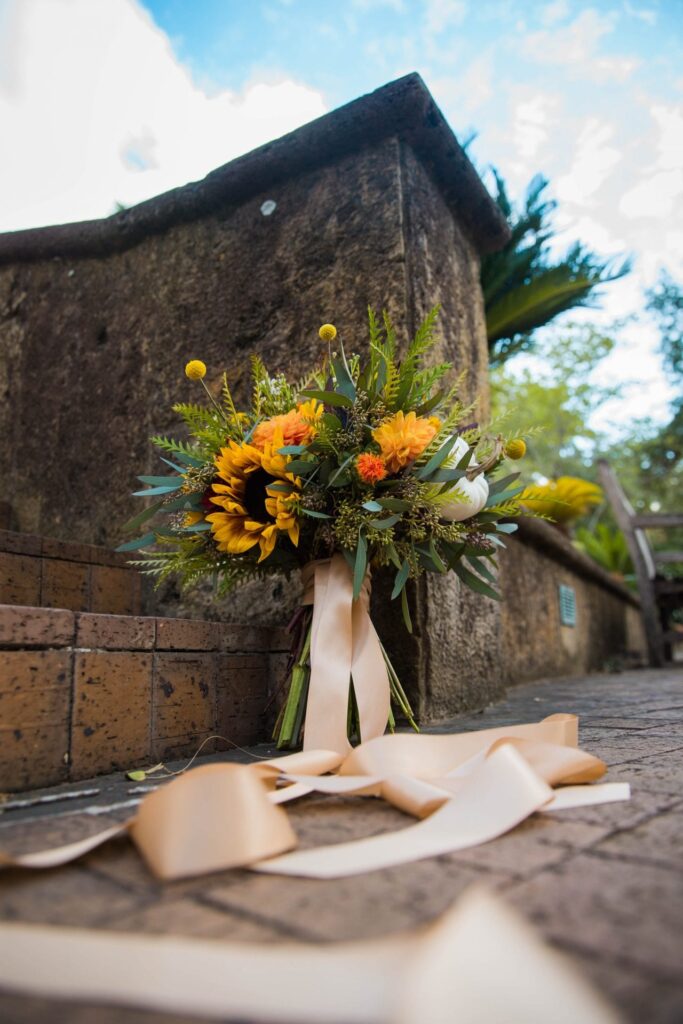 Fall styled shoot at the McNay art museum flowers on the ground