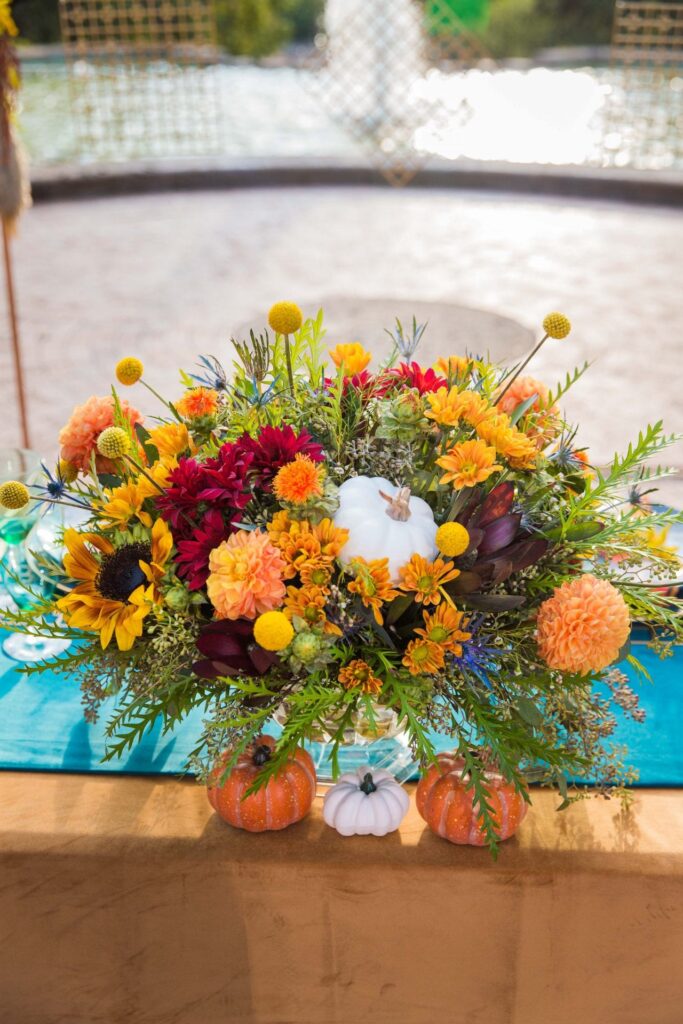 Fall styled shoot at the McNay art museum center piece at head table