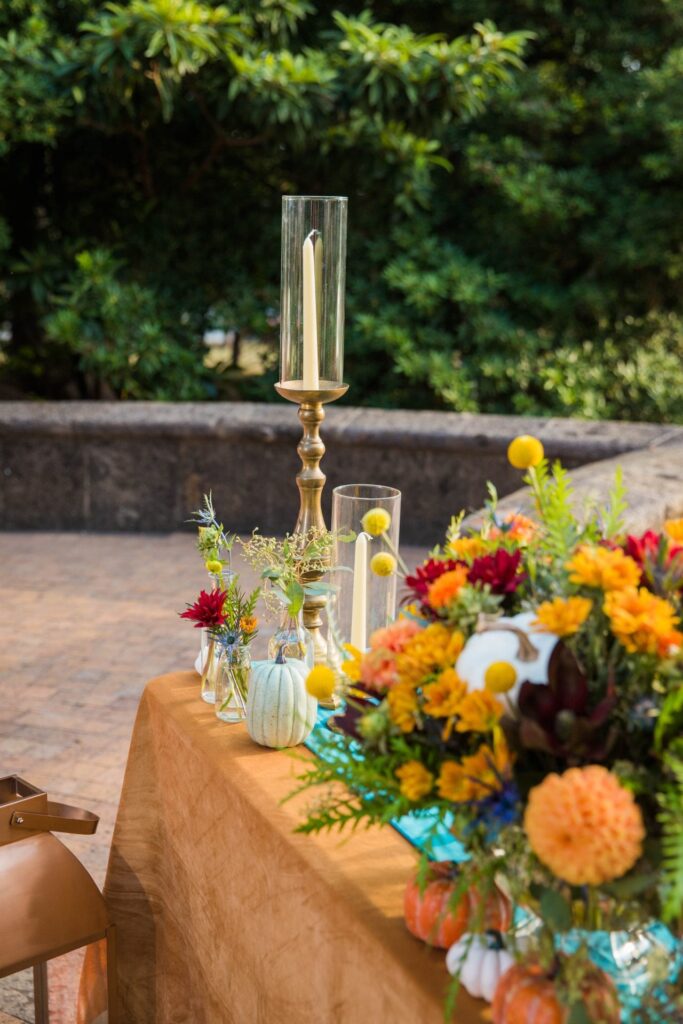 Fall styled shoot at the McNay art museum candles at head table