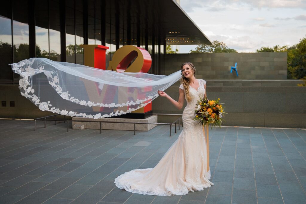 Fall styled shoot at the McNay art museum bride at LOVE letters