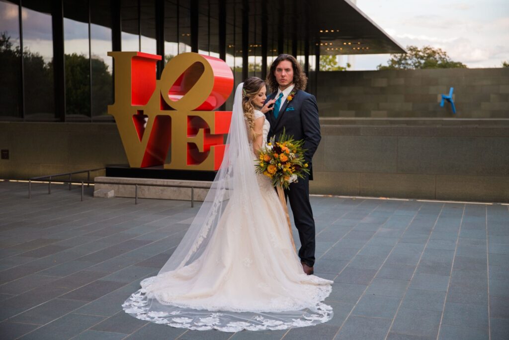 Fall styled shoot at the McNay art museum couple close up back at love letter