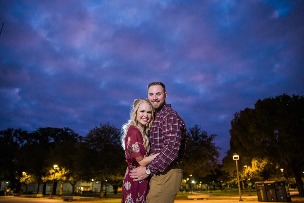 Molly's engagement Texas a and M sunset purple