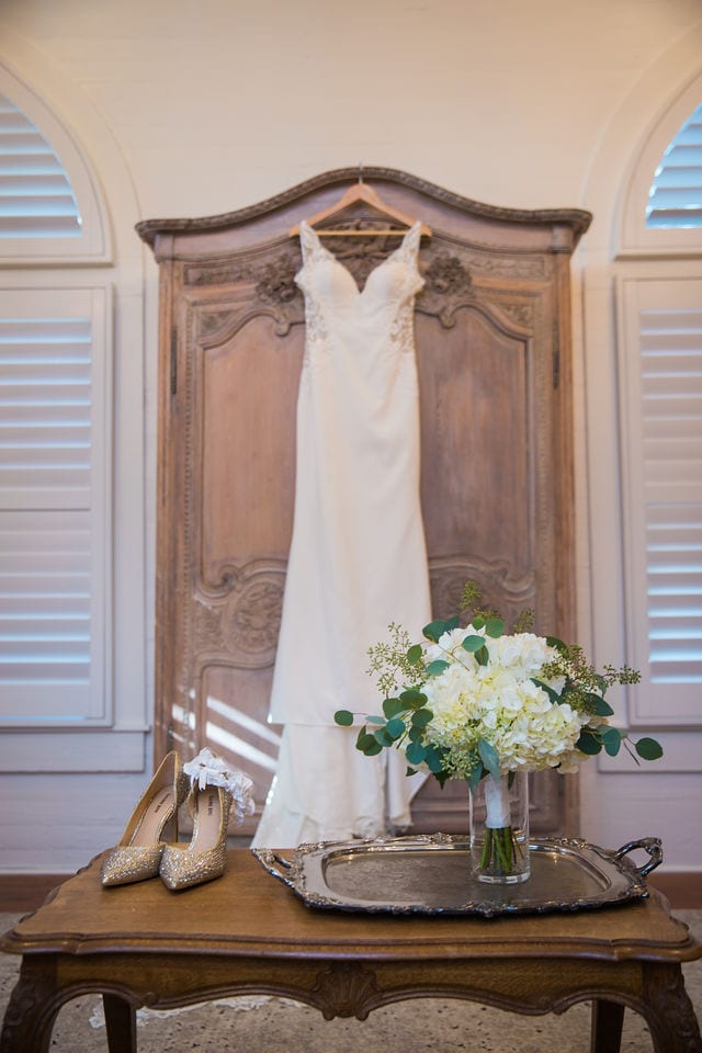 David and Angie wedding at The Kendall Inn Dress hanging in the bridal suite