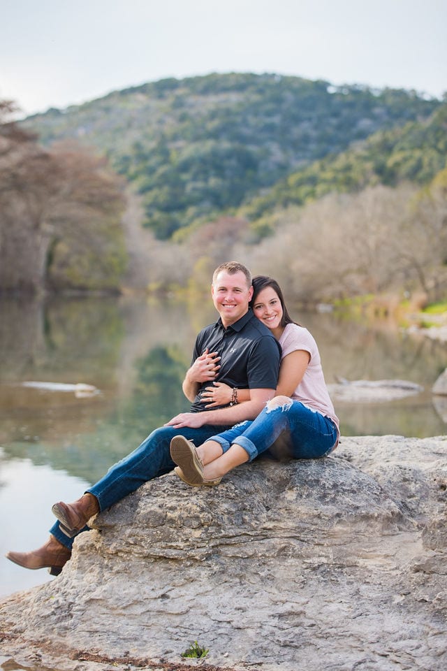 Stefan and Ashley's engagement session. portrait dreamy on the river on the rock