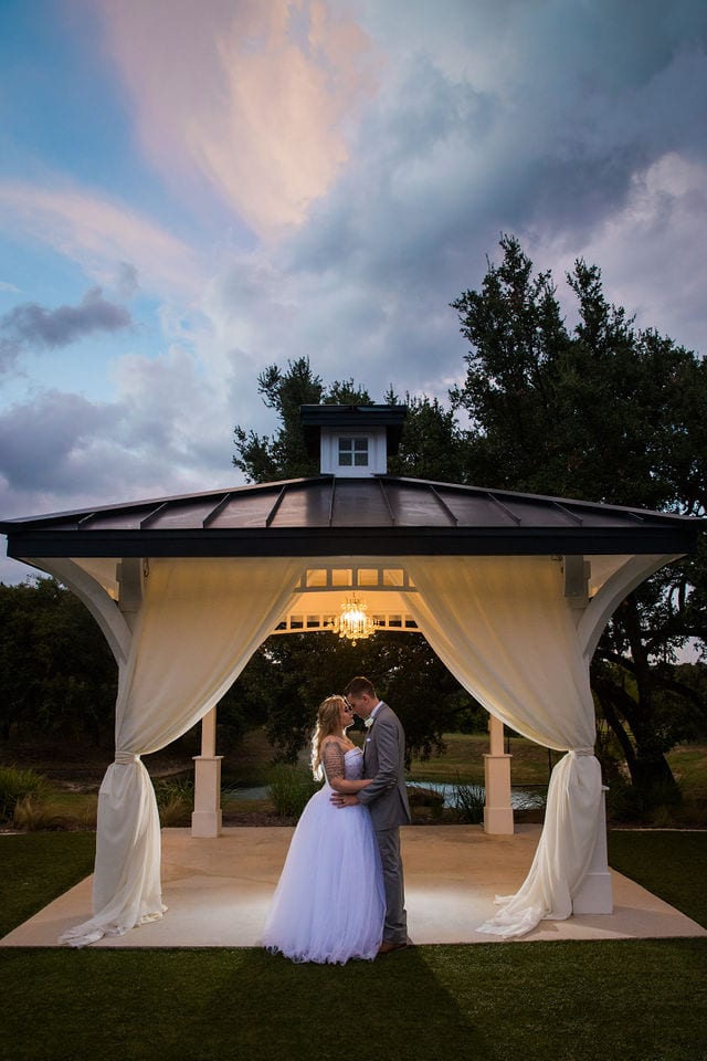 Kristina and Brandon's Wedding at Kendall plantation sunset at the gazebo