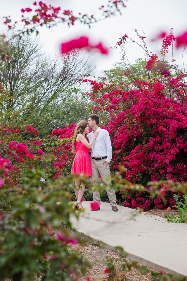 Claire & Josh engagement session San Antonio Botanical Gardens on top of the hill in the plants