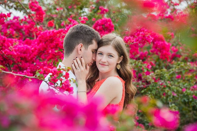 Claire & Josh engagement session San Antonio Botanical Gardens in the plants on top of the hill
