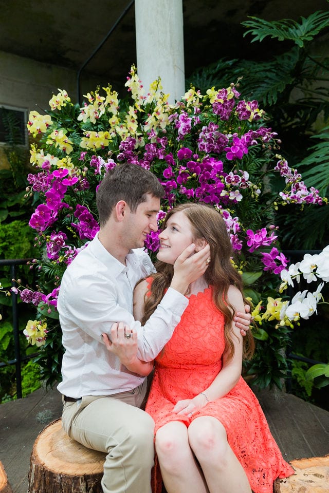Claire & Josh engagement session San Antonio Botanical Gardens orchid wall sweet
