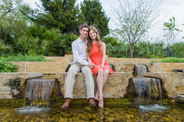 Claire & Josh engagement session San Antonio Botanical Gardens pond