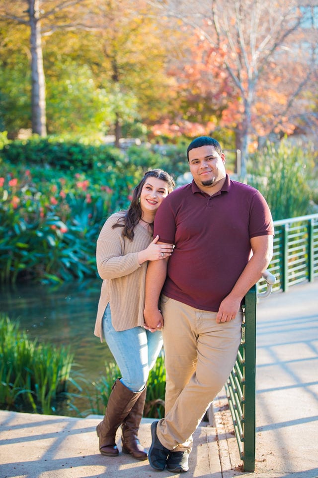 Dana and Andrews engagement session at the Pearl on the river bridge