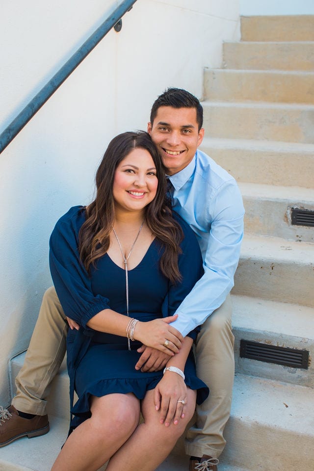 Anthony Engagement session at La Cantera Resort white stairs