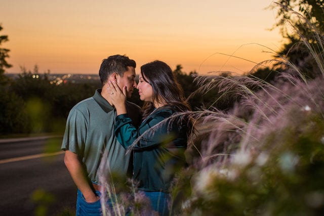 Anthony Engagement session at La Cantera Resort sunset in grass