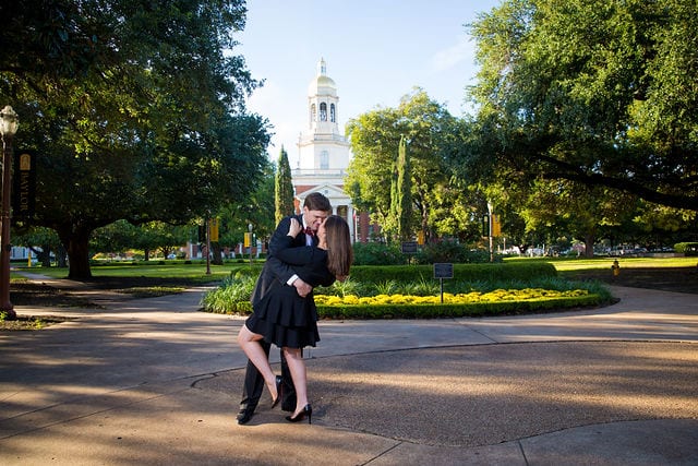 Allison's engagement Baylor University on the walkway dipping