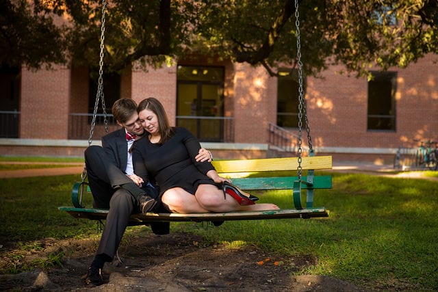 Allison's engagement Baylor University snuggling on the swing