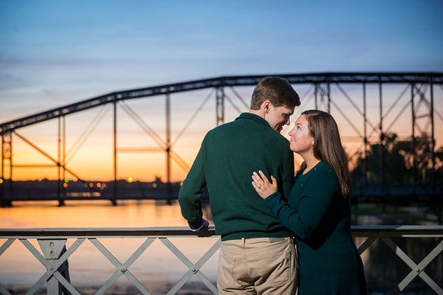 Allison's engagement Baylor University on the bridge in Waco looking at each other