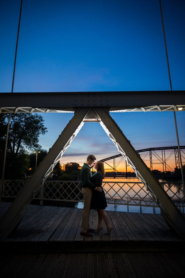 Allison's engagement Baylor University on the bridge in Waco sunset
