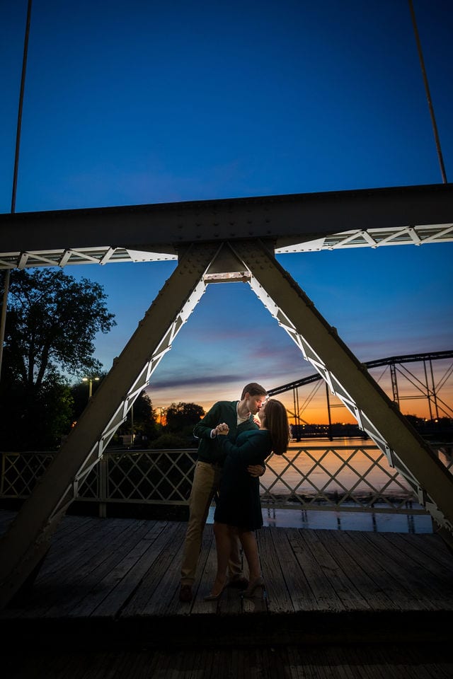 Allison's engagement Baylor University on the bridge in Waco sunset dip