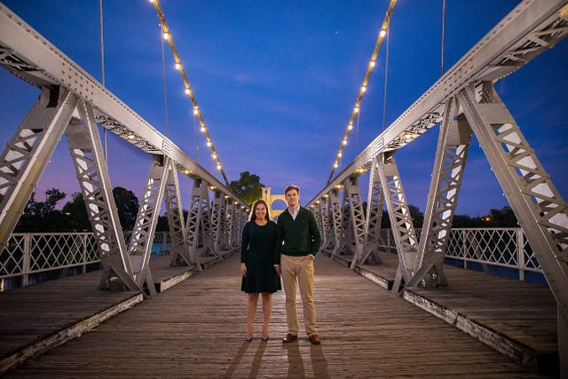 Allison's engagement Baylor University on the bridge in Waco night on bridge