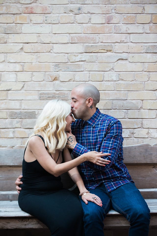 Chantel's engagement session at the Pearl against the bricks