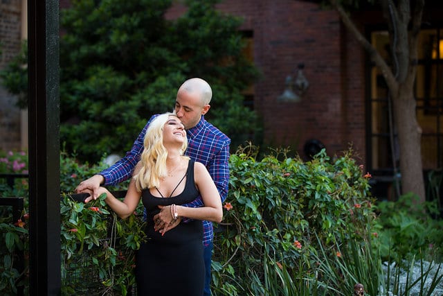 Chantel's engagement session at the Pearl by the greenery wall