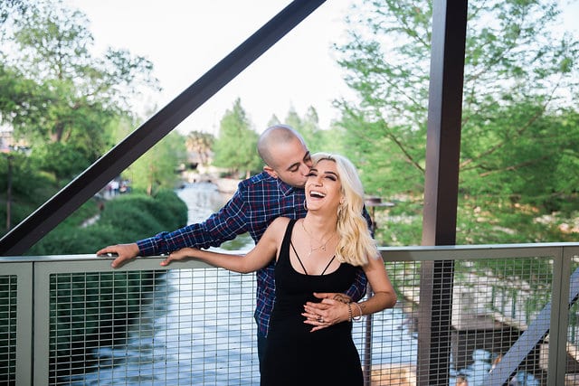 Chantel's engagement session at the Pearl the the bridge laughing fun