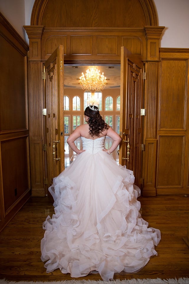 Emilia's Bridal in the ballroom at Castle Avalon ball room doors