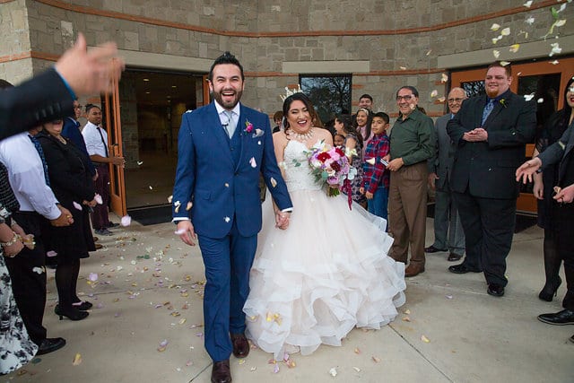 Emilia's wedding at St Francis de Assisi in San Antonio ceremony exit outside