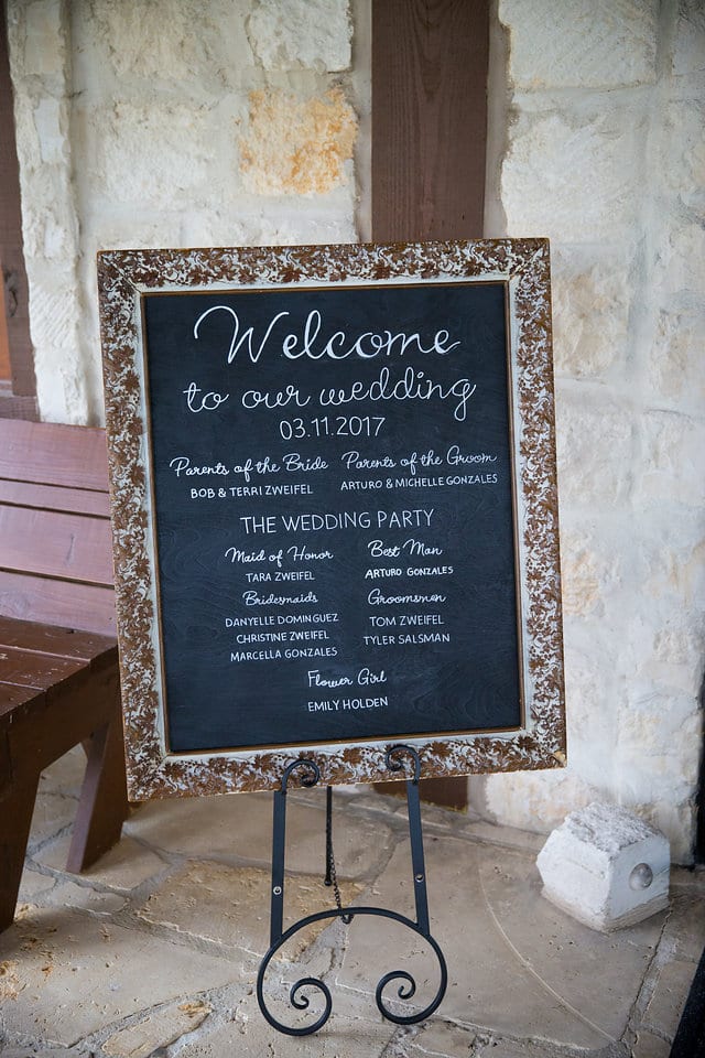 Katie Z wedding at tThe Milestone New Braunfels reception welcome sign
