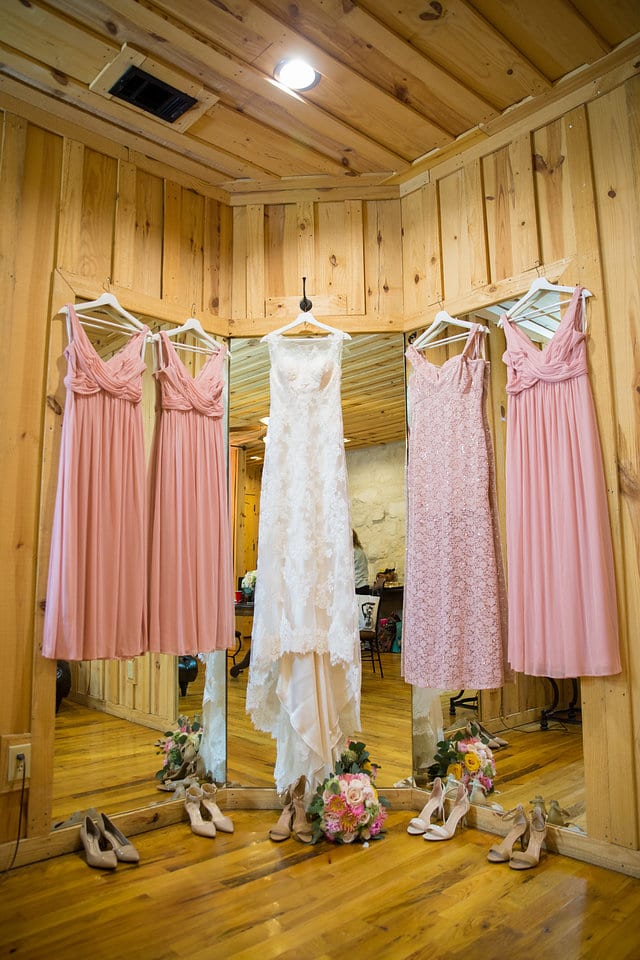 Katie Z wedding at tThe Milestone New Braunfels dresses hanging