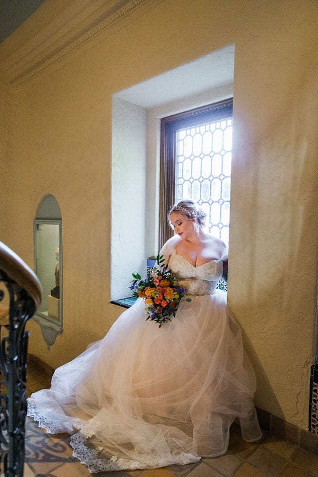 Katie's Bridal session at the McNay seated in the window