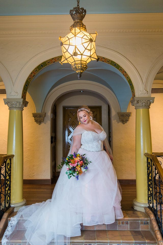 Katie's Bridal session at the McNay looking down on the star staircase