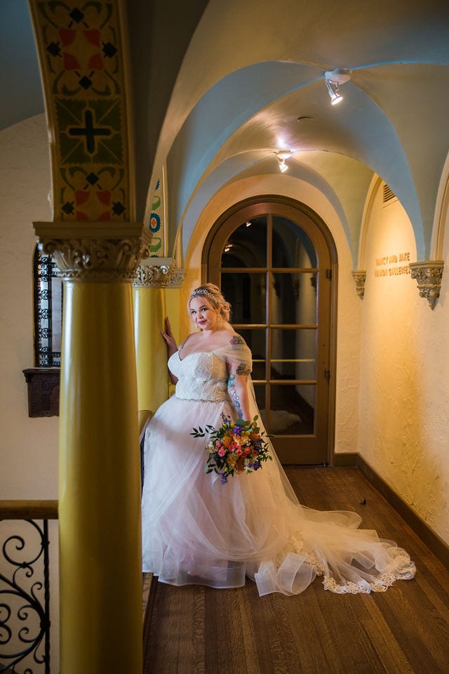 Katie's Bridal session at the McNay standing in the gallery