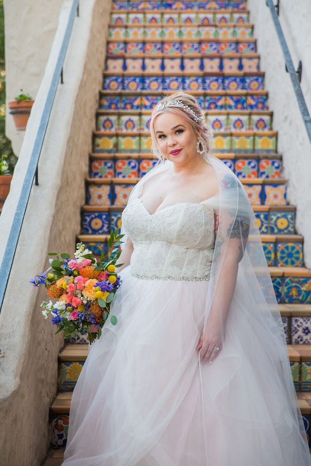 Katie's Bridal session at the McNay portrait on the tile staircase