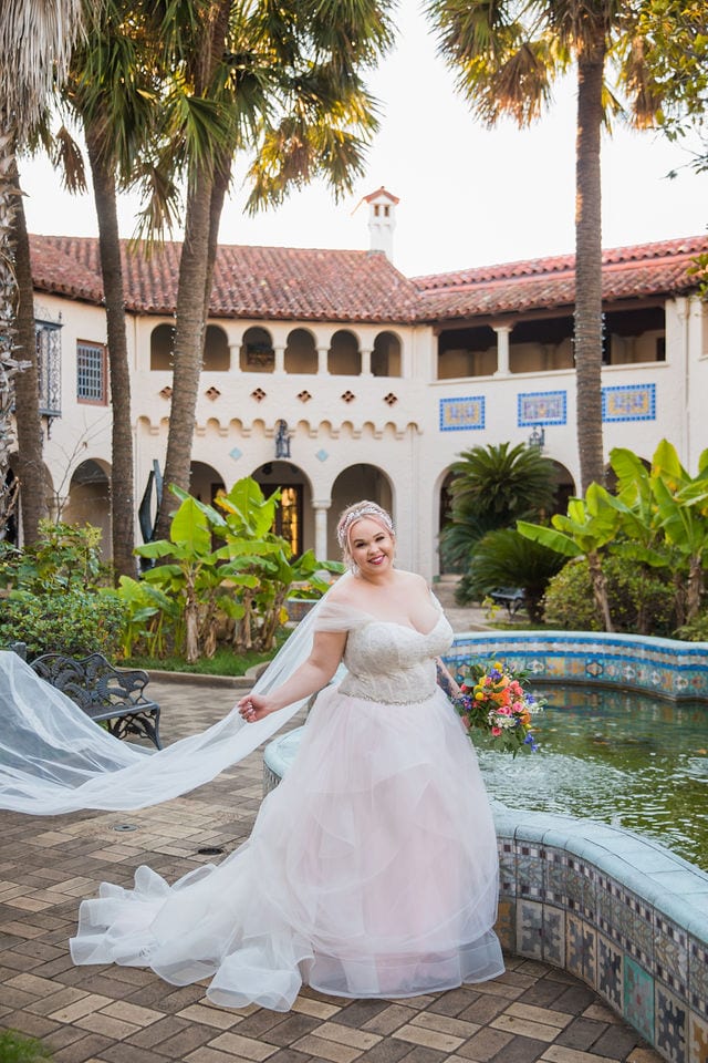 Katie's Bridal session at the McNay by the courtyard fountain