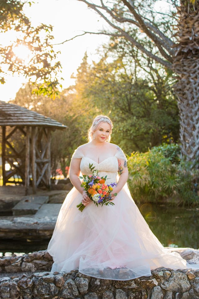 Katie's Bridal session at the McNay stone bridge in the sun