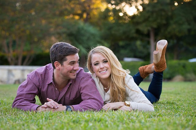 Kim engagement at Landa Library laying in the grass portrait