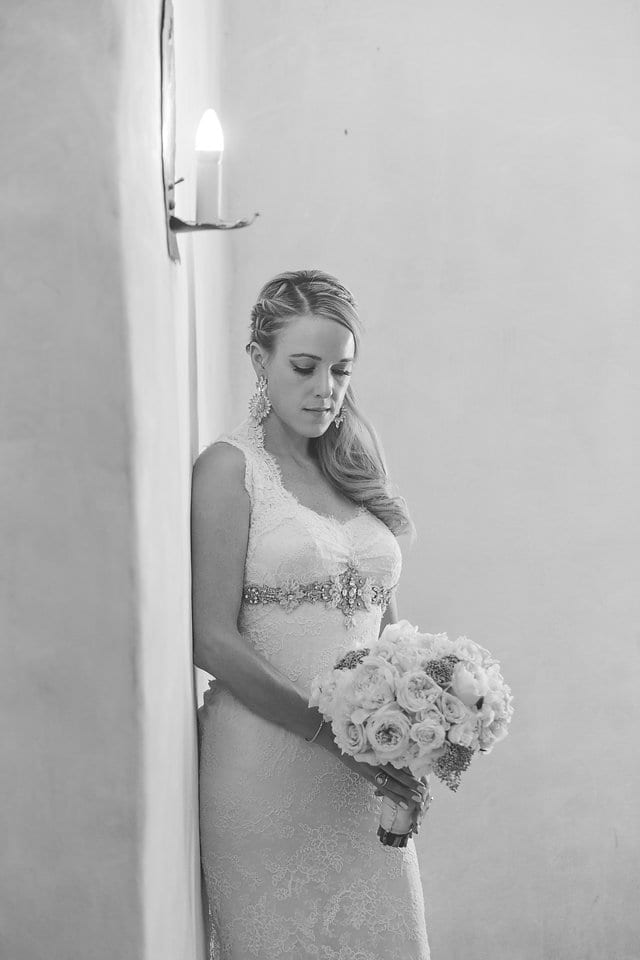 Kimb bridal at Mission Conception at the lamp portrait black and white