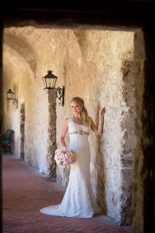 Kimb bridal at Mission Conception bridal portrait by the wall