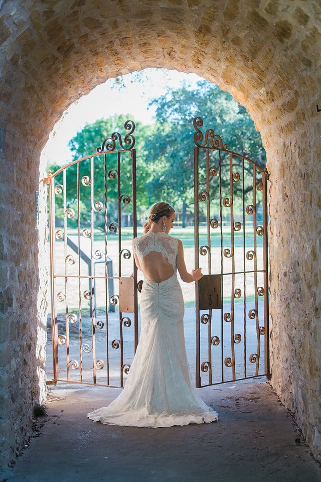 Kimb bridal at Mission San Jose arched door way
