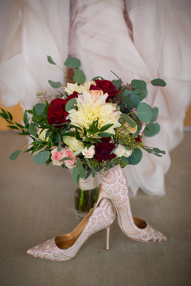 Victorias wedding Chandelier of Gruene wedding bouquet and shoes