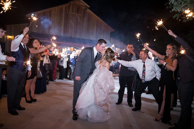 Victoria's wedding Chandelier of Gruene bride and groom sparkler exit