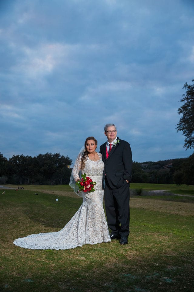 Linda and John's wedding at Silverhorn in San Antonio couple photo being dramatic