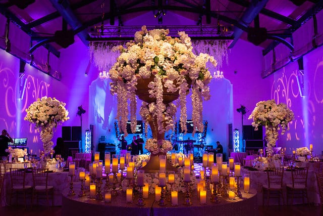 Nick and Liz wedding reception at the McNay Art Museum centerpiece candle light