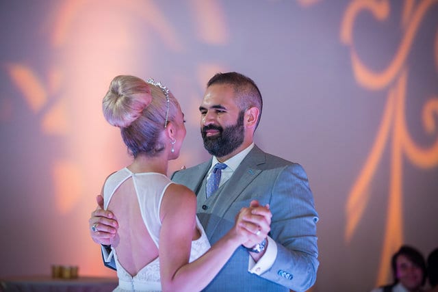 Nick and Liz wedding reception at the McNay Art Museum reception first dance close up