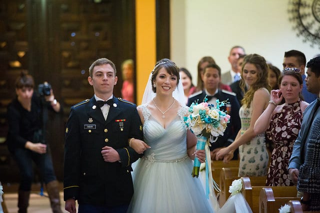 Skye Wedding Randolph Air Force Base Main Chapel bride walking down aisle