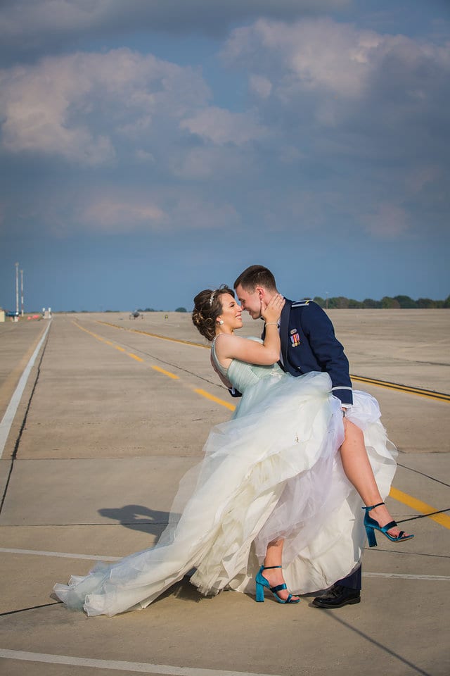 Skye Wedding Randolph Air Force Base couple on the tarmac