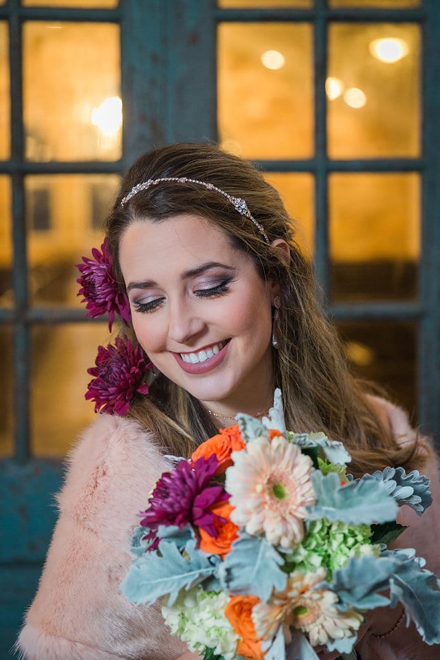 Victoria's bridal at The Chandelier of Gruene portrait with flowers in her hair
