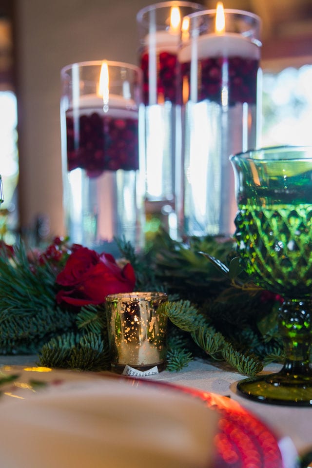 Styled shoot Chandelier of Gruene Christmas greenery and decor
