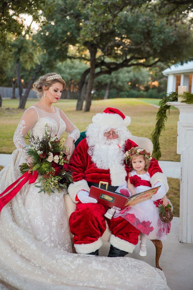 Styled shoot Chandelier of Gruene Christmas Bride and Santa